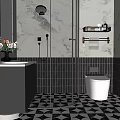 Modern Bathroom Interior Design With Glass Shower Toilet And Black White Checkerboard Floor