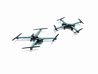 Black And Teal Quadcopter Drones With Four Propellers For Aerial Activities 3d model