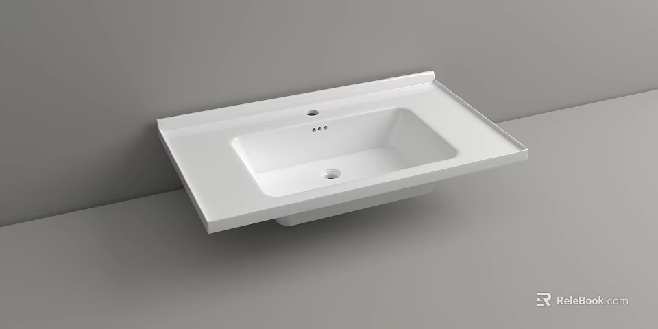 Wall Mounted Modern White Washbasin with Rectangular Countertop and Sleek Design 3d model