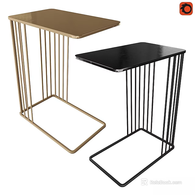 Modern Side Tables with Gold and Black Metal Frames and Sleek Tops 3d model 