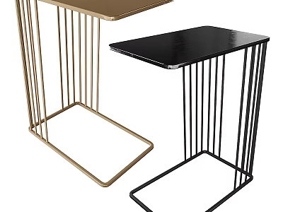 Modern Side Tables with Gold and Black Metal Frames and Sleek Tops 3d model