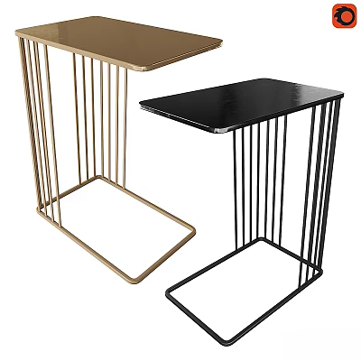 Modern Side Tables with Gold and Black Metal Frames and Sleek Tops 3d model