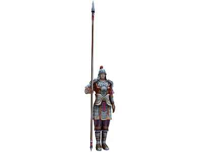 Game Movie Character Ancient Armored Warrior Holding Long Spear With Detailed Armor 3d model
