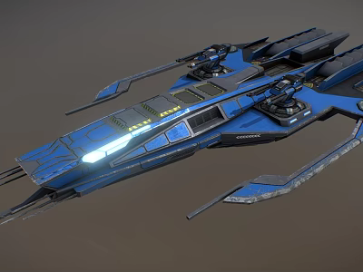 Futuristic Blue Sci-Fi Spaceship With Sleek Design Aerodynamic Wings And Illuminated Accents 3d model