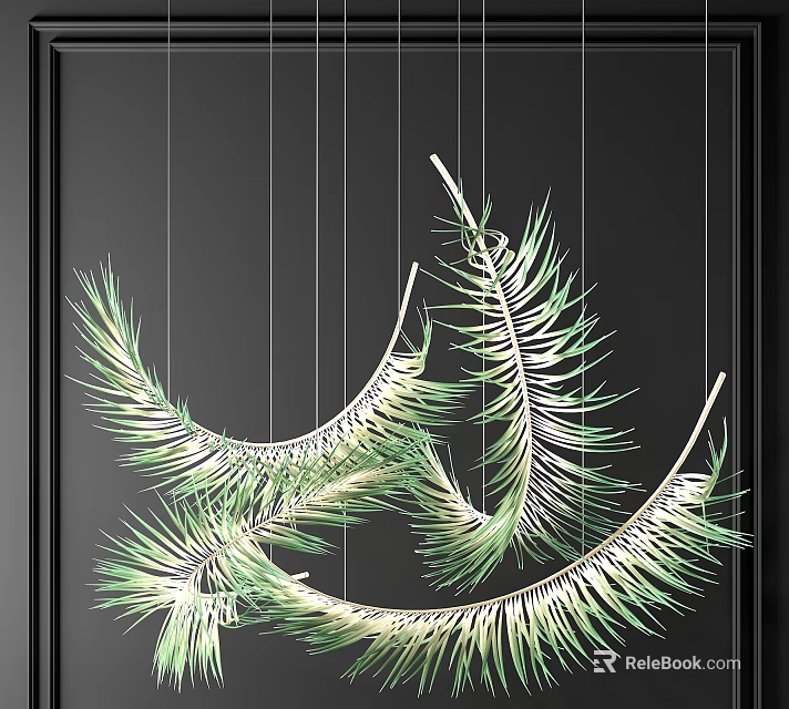 Elegant Modern Green Feather Chandelier With Leaf Design For Interior Decoration 3d model 