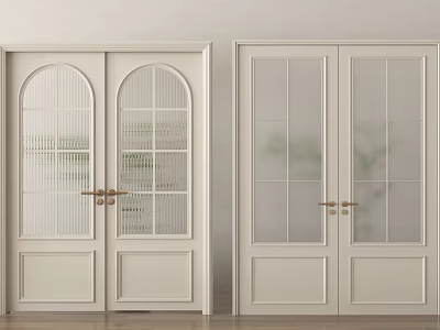 White Double Doors With Arched And Square Glass Panels And Gold Handles Interior Design 3d model