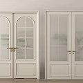 White Double Doors With Arched And Square Glass Panels And Gold Handles Interior Design