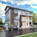 Modern Detached Villa Exterior Design With Two Story Structure Lawn Trees And Car On Driveway