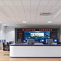 Modern Government Service Hall Interior With Large Screens Service Counter And Computers