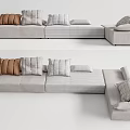 Light Gray L Shaped Sectional Sofa With Various Brown Striped And Patterned Cushions 3d model