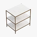 Modern Minimalist Three Tier Shelving Unit With Marble Shelves And Brass Frame