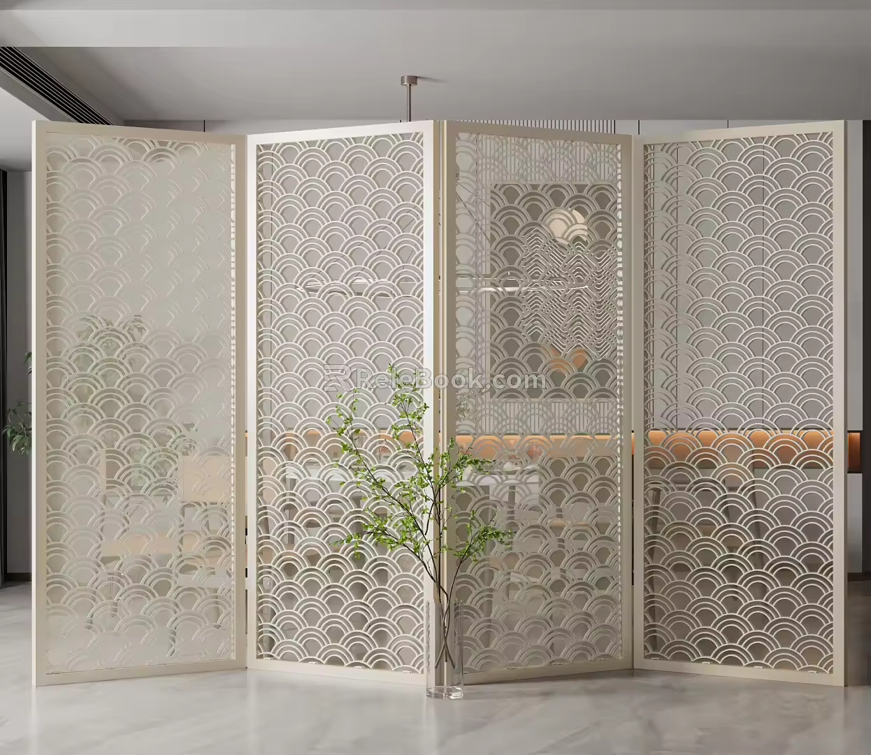 New Chinese-style screen metal screen partition 3d model