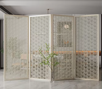 New Chinese-style screen metal screen partition 3d model