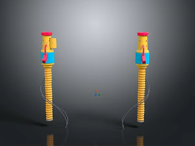 Pair of Yellow Industrial Equipment With Red Blue Components And Coiled Cables 3d model