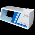 Modern White Reception Desk With Blue Panel And LED Lighting Design 3d model