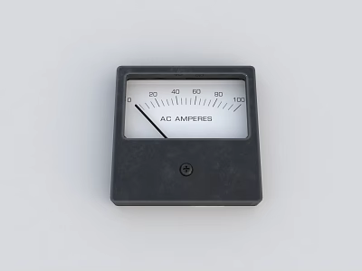 Industrial AC Ammeter Gauge With Black Casing And 0 to 100 Scale 3d model