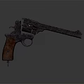 Old Revolver With Wooden Grip And Rusty Metal Parts Isolated On Dark Background