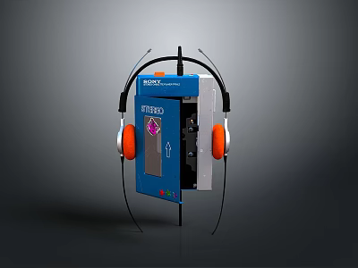 STUDI TREND Computer Compatible Portable Player With Blue Body Orange Earmuffs And Control Slot 3d model