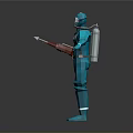 Blue Humanoid Figure In Protective Suit With Backpack Weapon 3D Model Design