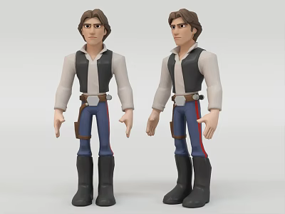 Two Cartoon Character Dolls In White Shirt Black Vest Blue Pants Black Boots Different Poses 3d model