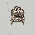 Modern Upholstered Armchair With Brown White Geometric Pattern And Wooden Legs