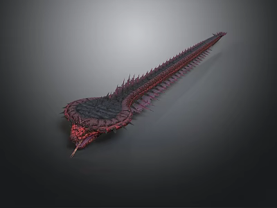 Mythical Reptile With Elongated Body Red Purple Spines And Scaly Texture On Dark Gradient Background 3d model