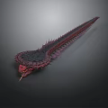 Mythical Reptile With Elongated Body Red Purple Spines And Scaly Texture On Dark Gradient Background