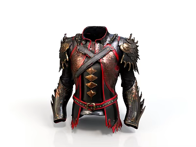 Decorative Armor With Leather Metal Material Red Black Design Spiked Shoulder Pads Diamond Shaped Patterns 3d model