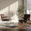 Brown Office Chairs with Metal Frame in Sunlit Indoor Space with Green Plant and Rug