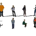 Group of People in Various Poses Including Skateboarding Standing and Sitting