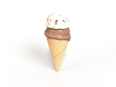 Delicious Ice Cream Cone With Vanilla Chocolate Chip And Chocolate Scoops In Waffle Cone 3d model
