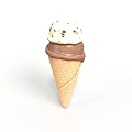 Delicious Ice Cream Cone With Vanilla Chocolate Chip And Chocolate Scoops In Waffle Cone