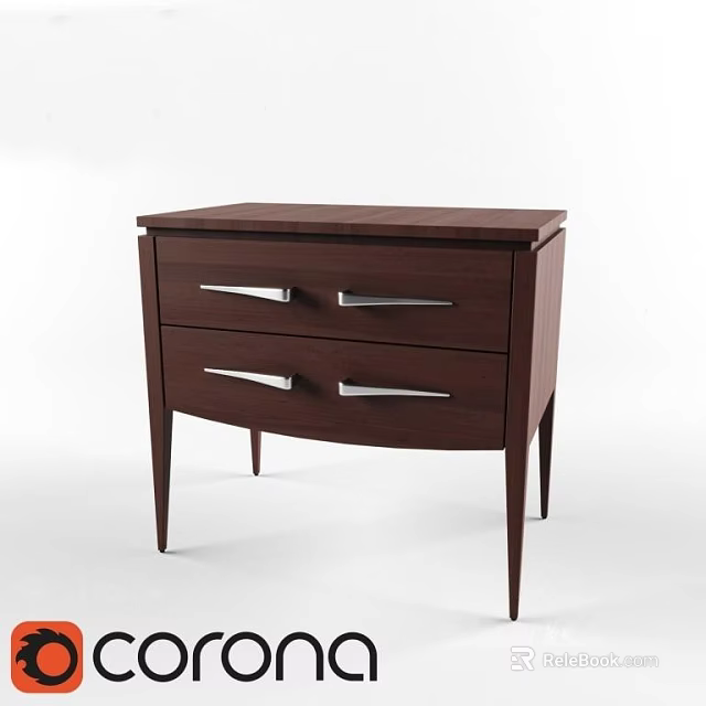 Sleek Modern Dark Brown Nightstand With Two Drawers Silver Handles And Slender Legs 3d model 