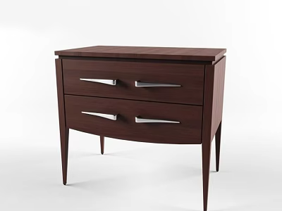 Sleek Modern Dark Brown Nightstand With Two Drawers Silver Handles And Slender Legs 3d model