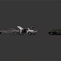 Three Car Models Green Convertible White Sports Car With Open Hood And Gray SUV