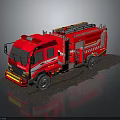 Red Fire Truck With Ladder And Firefighting Equipment On Dark Surface