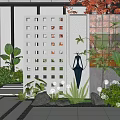 Contemporary Garden Landscape With White Lattice Screen Green Plants Sculpture Stone Path And Decorative Lights