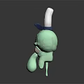 Green Animated Octopus Character In Blue White Chef Hat With Big Nose And Eyes