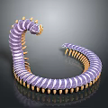 Vibrant Purple And Yellow Millipede With Coiled Body And Numerous Legs