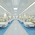 Modern Hospital Ward Interior With White Beds Blue Flooring And Medical Facilities