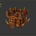 Detailed Wooden Log Fortress Structure With Ladder Red Cloth And Decorative Spikes