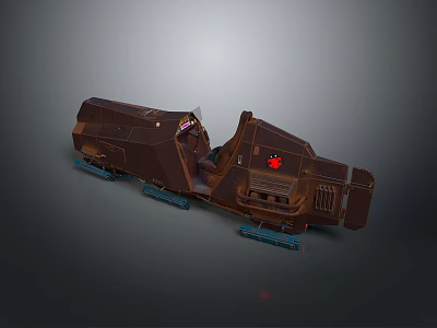 Detailed Sci Fi Mechanical Vehicle 3D Model Featuring Brown Body Red Emblem And Blue Base 3d model