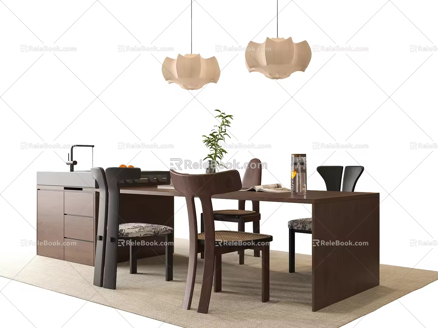 Middle Ancient Style Dining Table and Chair Island Table Dining Table and Chair 3d model