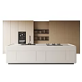 Modern Kitchen Interior Design with White Island Counter Stovetop Faucet and Light Wood Cabinets