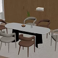 Modern Dining Table and Chair Combination Rectangular Six-person 3d model