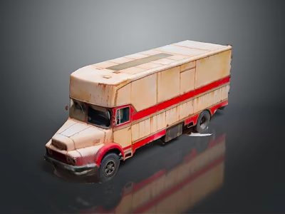 Vintage Box Truck With Beige Body And Red Striped Design On Dark Background 3d model