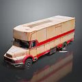 Vintage Box Truck With Beige Body And Red Striped Design On Dark Background