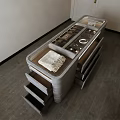Modern Kitchen Island With Drawers And Cloth On Sleek Counter Surface