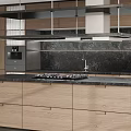 Modern Kitchen Interior Design With Wooden Cabinets Wall Mounted Units And Black Countertop