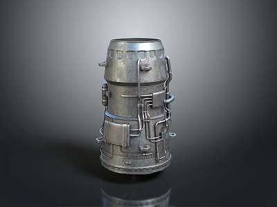 Silver Metal Cylindrical Household Container With Pipes Connectors And Handles For Daily Use 3d model